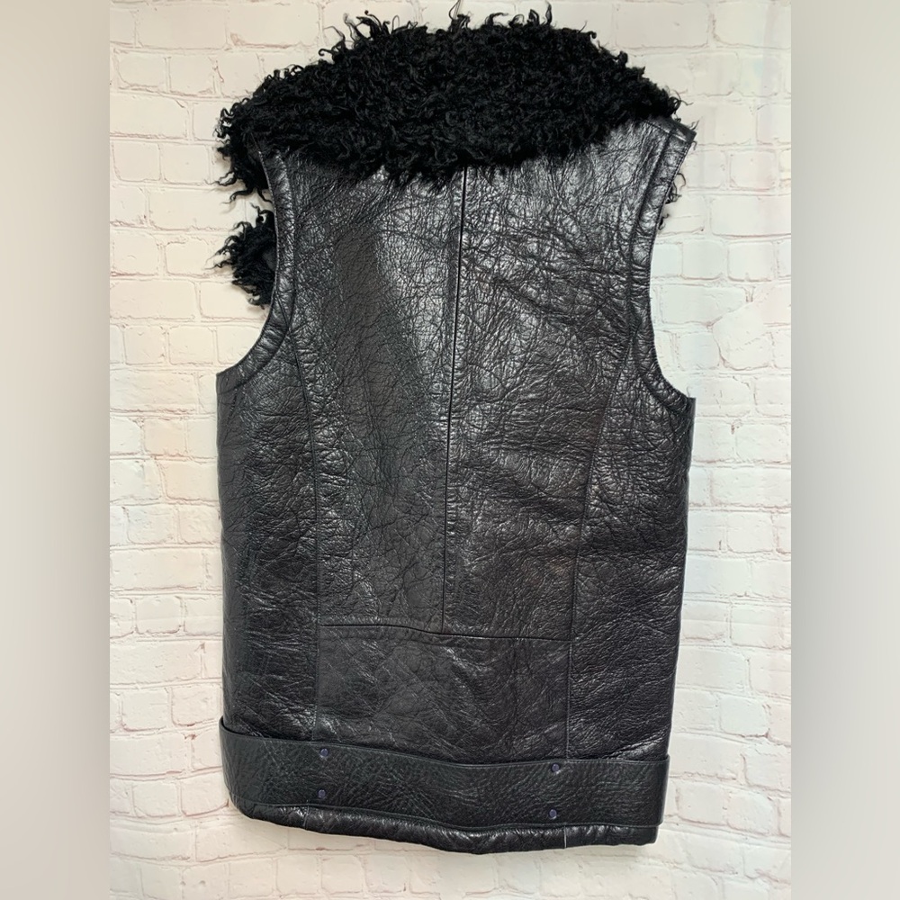 RARE H&M Autumn Collection 2013 Black Shearling Leather Moto Vest Size XS 40” - Picture 10 of 10